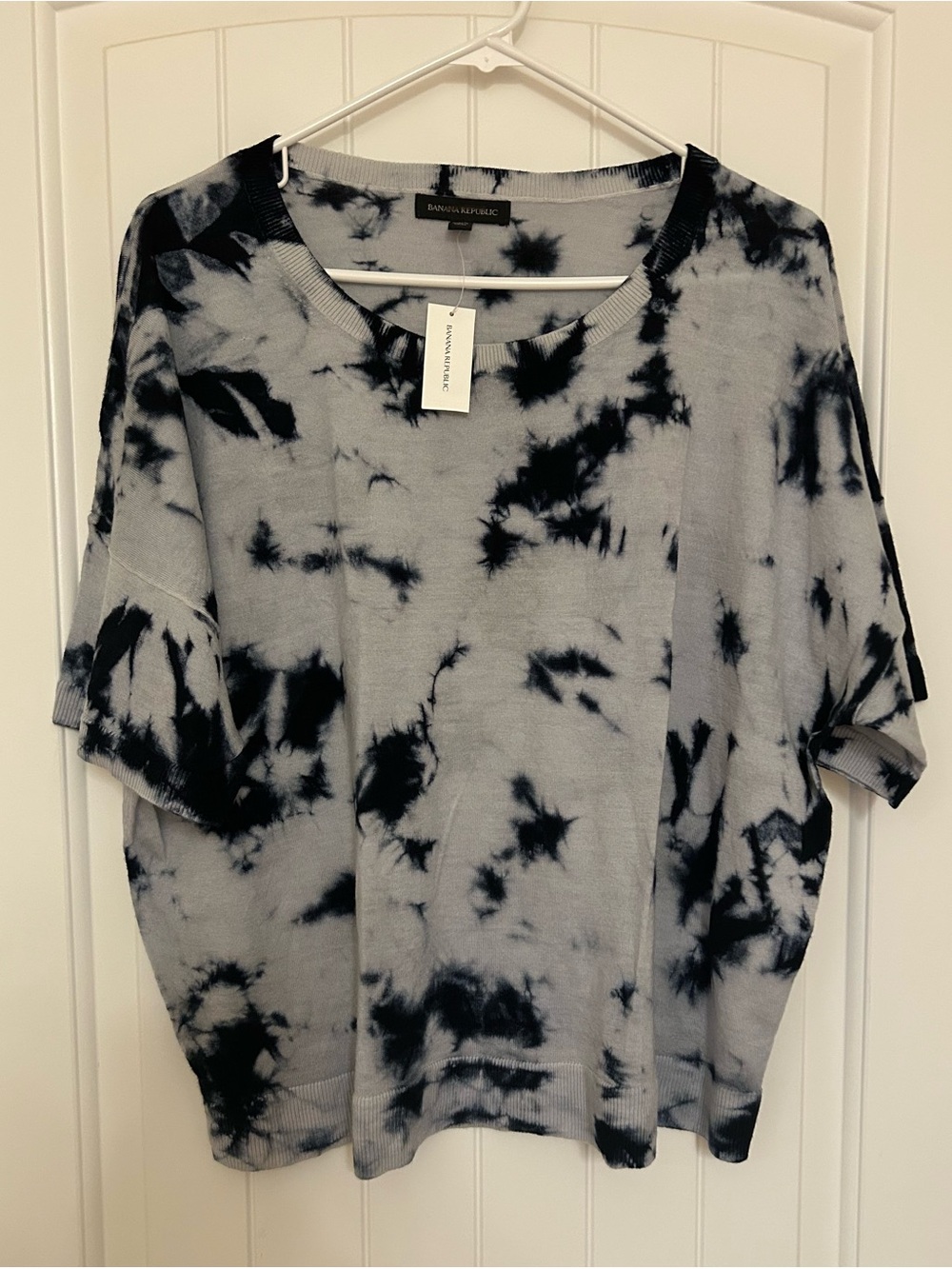 Banana Republic Pacific Blue Tie-Dye Short Sleeve Knit Sweater Top Size XXL New